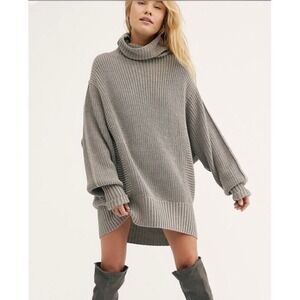 FREE PEOPLE Cocoa Oversized Slouchy Sweater Cowl Neck Gray‎ Size XS Lagenlook